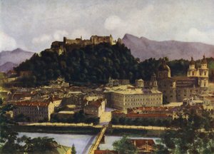 Een Uitzicht op Salzburg en de Hohen-Salzburg, Oostenrijk door after A. Langfier