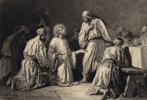 Jezus bidt te midden van zijn discipelen