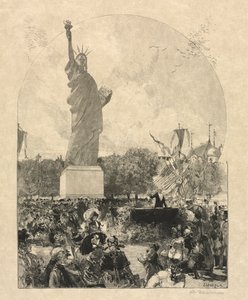 Vrijheid verlicht de wereld, aangeboden aan de stad Parijs door de Amerikanen door after Auguste Louis Lepère