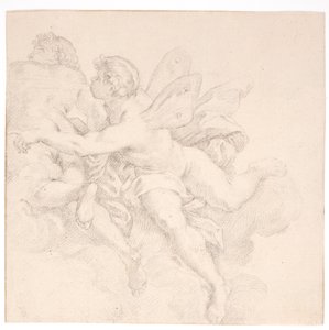 Twee figuren in de wolken, een van hen mogelijk een allegorie van een wind door after Carlo Maratti