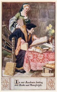 In onze Academie, boeken en manuscripten doorbladerend door after Charles Edmund Brock
