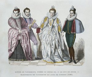 Louise van Lotharingen-Vaudemont (1553-1601), vrouw van Hendrik III, Hertog van Guise (1549-88), Marguerite van Vaudemont (1564-1625) en Anne van Joyeuse (1561-87) door after Chevignard