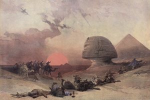 De piramide van Cheops en de Sfinx, nabij Gizeh, Egypte