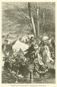 Een feest op het meer van Genève, Mademoiselle de Scudery door after Emile Antoine Bayard