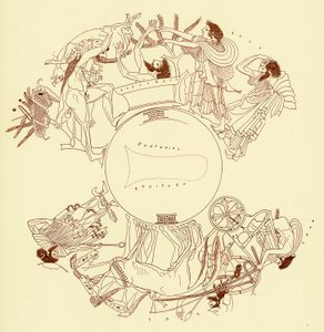 Herakles en Eurystheus, illustratie uit Griekse Vaas Schilderijen door J. E. Harrison en D. S. MacColl, gepubliceerd 1894 door after English School