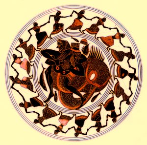 Herakles worstelt met Triton, illustratie uit Griekse Vaas Schilderijen door J. E. Harrison en D. S. MacColl, gepubliceerd 1894