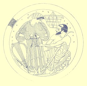 Interieur van Cylix door Euphronios, illustratie uit Griekse Vaas Schilderijen door J. E. Harrison en D. S. MacColl, gepubliceerd 1894 door after English School