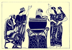 Medea kookt de ram, illustratie uit Griekse Vaas Schilderijen door J. E. Harrison en D. S. MacColl, gepubliceerd 1894 door after English School