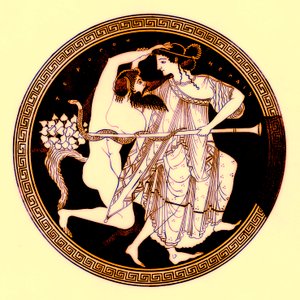 Satyr en Maenade, illustratie uit Griekse Vaas Schilderijen door J. E. Harrison en D. S. MacColl, gepubliceerd 1894 door after English School