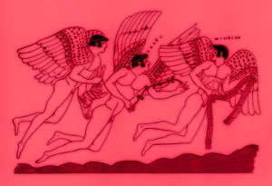 Drie gevleugelde liefdesgoden, illustratie uit Griekse Vaas Schilderijen door J. E. Harrison en D. S. MacColl, gepubliceerd 1894