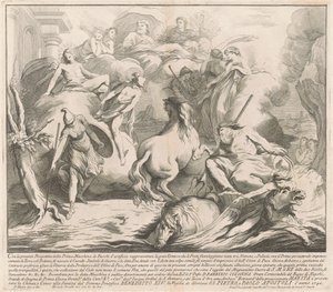 De Prima Macchina voor de Chinea van 1742: De strijd tussen Neptunus en Minerva door after François Hutin Miguel de Sorellò