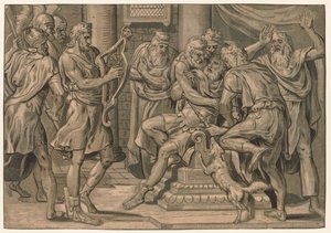 David die de Harp Speelt voor Saul door after Frans Floris
