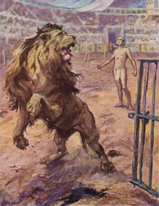 De leeuw... stopte abrupt in de arena, richtte zich half op, slaakte een gefrustreerde brul door after Frederick Coffay Yohn