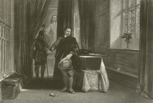 Cromwell bekijkt het lichaam van Karel I, een schaduw bewoog over zijn voorhoofd door after George Cattermole