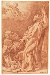 De Madonna en Kind met St. Antonius Abt en Jacobus de Meerdere door after Giovanni Lanfranco