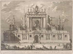 De Prima Macchina voor de Chinea van 1762: De Farnese Stier en Andere Oudheden uit Palazzo Farnese door after Giuseppe Palazzi Giuseppe Vasi after Paolo Posi