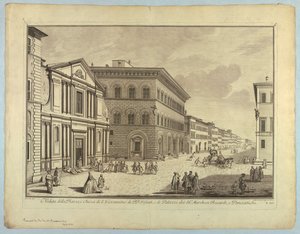 Uitzicht op Florence, plaat uit "Scelta di XXIV Vedute delle principali contrade, piazze, chiese, e palazzi della Città di Firenze" door after Giuseppe Zocchi