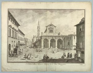 Uitzicht op Florence, plaat uit "Scelta di XXIV Vedute delle principali contrade, piazze, chiese, e palazzi della Città di Firenze" door after Giuseppe Zocchi