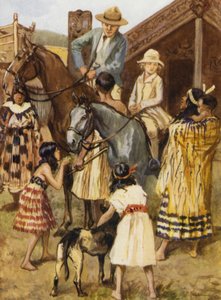 Bezoekers in een Model Maori Dorp door after Gordon Frederick Browne