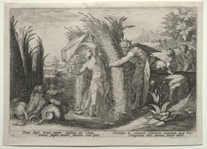 Pan achtervolgt Syrinx door after Hendrick Goltzius
