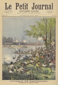Een Dahomeaanse aanval afgeslagen door een Frans kanonneerboot