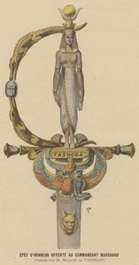 Eerwaarde Zwaard toegekend aan Majoor Jean-Baptiste Marchand door after Henri Meyer