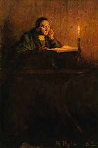 Een nette en verschrompelde heer zat aan een bureau