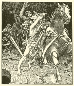 Sir Kay en de bosgek door after Howard Pyle