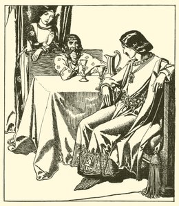 Sir Launcelot zit met Sir Hilaire en Croisette door after Howard Pyle