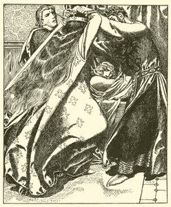 De Koningin van Ierland probeert Sir Tristram te doden door after Howard Pyle