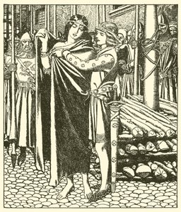 Tristram helpt de Dame Moeya door after Howard Pyle