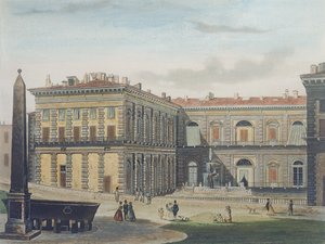 Interne Binnenplaats van Palazzo Pitti, Florence, gegraveerd door Johann Falkeisen en ingekleurd door L. Cherbuin