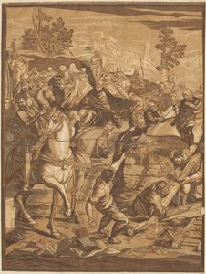 De kruisiging (linker paneel) door after Jacopo Tintoretto John Baptist Jackson