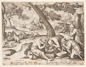 Apen die jagers imiteren door after Jan van der Straet, called Stradanus