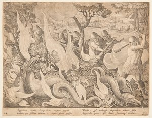 Vechtende slangen met vuur door after Jan van der Straet, called Stradanus