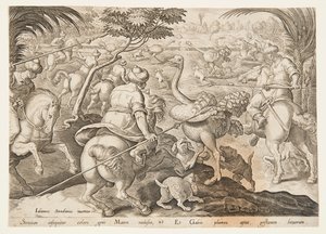 De Struisvogeljacht door after Jan van der Straet, called Stradanus