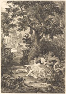 De weddenschap van de drie buurvrouwen: De perenboom door after Jean Baptiste Mallet