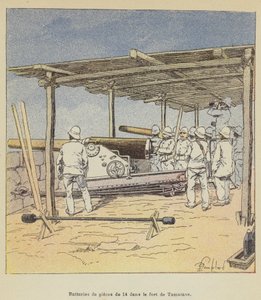 Batterijen van 14 stukken in het fort van Tamatave door after Louis Charles Bombled