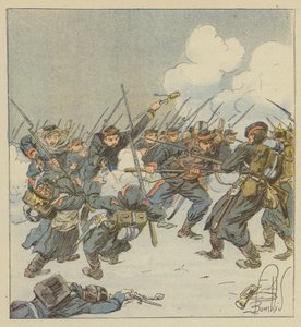 Bajonetaanval van de 22e mobiele eenheden (Dordogne) in de slag bij Saint-Jean-sur-Erve door after Louis Charles Bombled