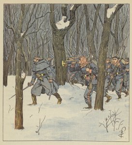 Bajonetaanval in het bos door de mobiele eenheden van Sarthe door after Louis Charles Bombled
