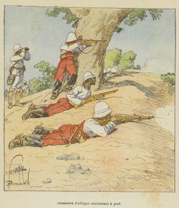 Afrikaanse jagers vechtend te voet door after Louis Charles Bombled
