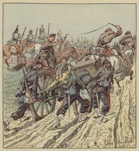 Strijd bij Artenay Terugtrekking van de artillerie onder bescherming van het 6e draken door after Louis Charles Bombled