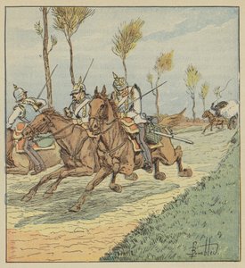 Pruisische kurassiers achtervolgd door de vrijschutters door after Louis Charles Bombled