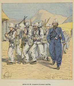 Overblijfselen van het 40e jagersbataljon evacueren Andriba door after Louis Charles Bombled