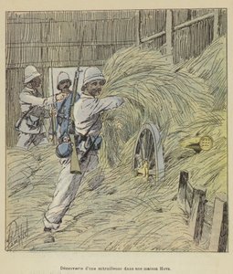 Ontdekking van een machinegeweer in een Hova-huis door after Louis Charles Bombled