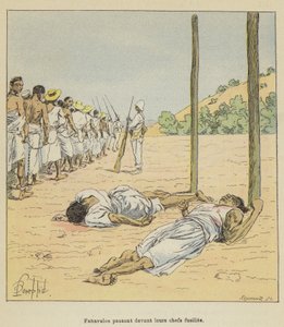 Fahavalos marcheren voor hun gefusilleerde leiders door after Louis Charles Bombled