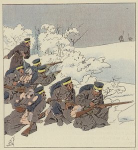 Japanse infanterie in velduniform in de winter door after Louis Charles Bombled