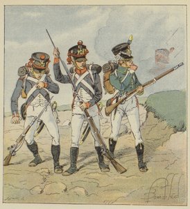 Jonge garde, 1806, Rekruut-grenadier, Tirailleur-grenadier, Flanqueur-jager door after Louis Charles Bombled