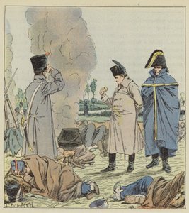 De Keizer bij het bivak aan de oevers van de Sambre