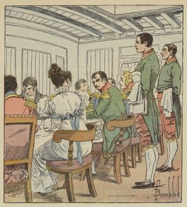 De Keizer had aan zijn linkerzijde mevrouw de Montholon